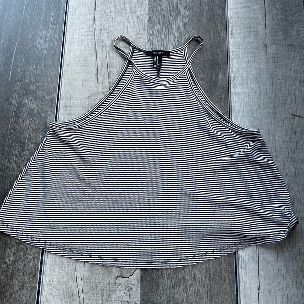 Forever, 21 size medium cotton, blue and white stripe tank top a line hem